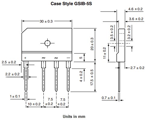 Mechanical Drawing - Vishay Semiconductors GSIB20x Bridge Rectifiers